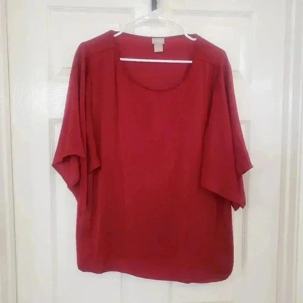 Chico's Red Square Flutter Sleeve Blouse